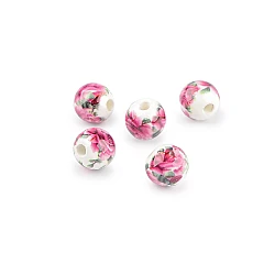 Porcelain beads with flowers ø10 mm - Purple-pink (5 Pieces)