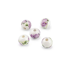 Porcelain beads with flowers ø10 mm - Violet (5 Pieces)