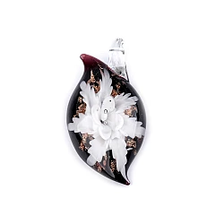 Glass flower pendant 27x51 mm - White (1 Piece)