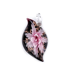 Glass flower pendant 27x51 mm - Light pink (1 Piece)
