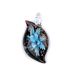 Glass flower pendant 27x51 mm - Blue azure (1 Piece)