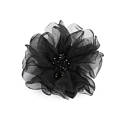 Flower brooch with beads ø10 cm in a box - Black (1 Piece)