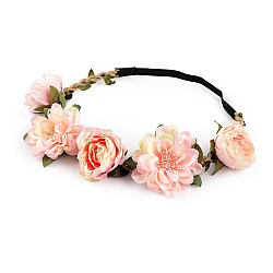 Elastic headband with flowers - Powder-salmon (1 Piece)