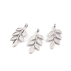 Metal charm pendant /zipper puller - leaf 12x24 mm - Platinum (3 Pieces)