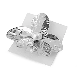 French hair clip, flower with pearl - Silver (1 Piece)