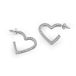 Stainless steel earrings with crhinestones, heart - Silver (1 Pair)