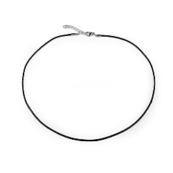Leather cord with stainless steel carabiner, length 46 cm - Black (1 Piece)