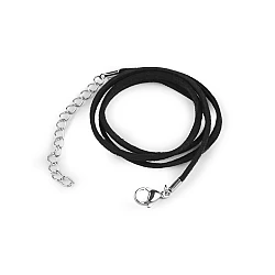 Eco-leather lanyard with stainless steel carabiner, length 46 cm - Black (1 Piece)