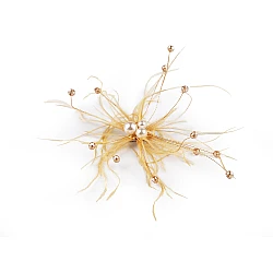 Feather brooch with pearls and cut beads - Gold (1 Piece)