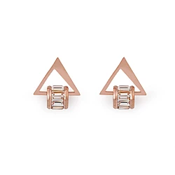 Stainless steel triangle earrings with rhinestones - Pink gold (1 Pair)