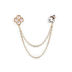 Brooch / buckle dragoon with rhinestones, four-leaf clover - Pink gold (1 Piece)