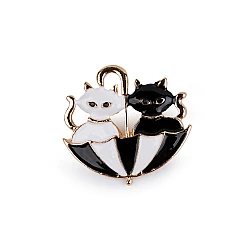 Brooch - painter's palette, cats under an umbrella - Black (1 Piece)