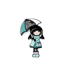 Brooch - little girl with umbrella - Mint (1 Piece)