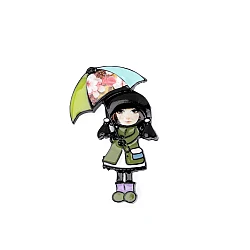 Brooch - little girl with umbrella - Green (1 Piece)