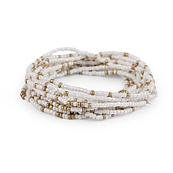 Elastic bracelets made of seed beads, set of 12 pcs - White (1 Set)