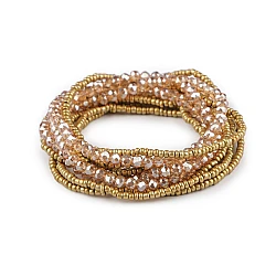 Elastic bracelets made of seed beads and cut beads, set of 10 pieces - Gold (1 Set)