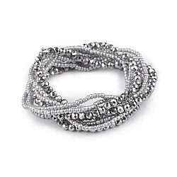 Elastic bracelets made of seed beads and cut beads, set of 10 pieces - Silver (1 Set)
