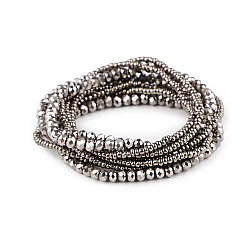 Elastic bracelets made of seed beads and cut beads, set of 10 pieces - Steel grey (1 Set)