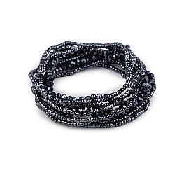 Elastic bracelets made of seed beads and cut beads, set of 10 pieces - Dark blue (1 Set)