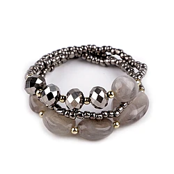 Elastic bracelet set of 3 pieces - Gray hematite (1 Set)