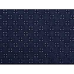 Cotton madeira with embroidered flowers - Blue dark (1 Meter)