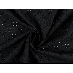 Cotton madeira with embroidered flowers - Black (1 Meter)