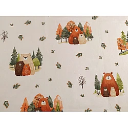 Children's cotton fabric / canvas, bear, mouse - Lightbeige (1 Meter)