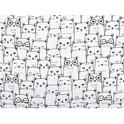 Cotton cloth fabric, cats - White (1 Meter)