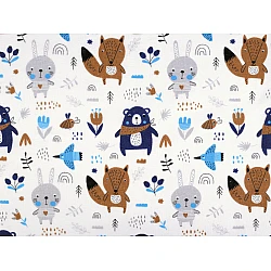 Cotton flannel fabric, animals - Blue dark (1 Meter)