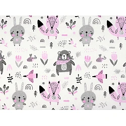 Cotton flannel fabric, animals - Light pink (1 Meter)