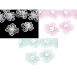 Organza flower ø3-3.5 cm with imitation pearls - Random mix (50 Pieces)