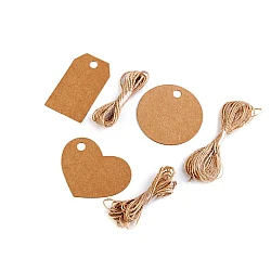 Paper tag with jute string heart, circle - Mix no. 1 (24 Bags)