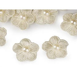 Embroidery flower with pearl bead ø2 cm - Creamy light (10 Pieces)