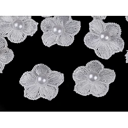 Embroidery flower with pearl bead ø2 cm - White (10 Pieces)
