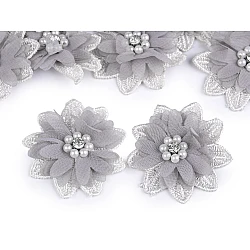 Flower with rhinestones and beads for sewing and gluing ø5 cm - Grey (10 Pieces)