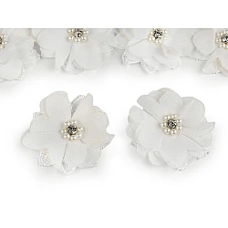 Flower with rhinestones and beads for sewing and gluing ø5 cm - Creamy (10 Pieces)