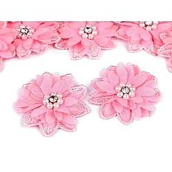 Flower with rhinestones and beads for sewing and gluing ø5 cm - Pink (10 Pieces)