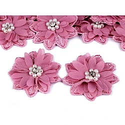 Flower with rhinestones and beads for sewing and gluing ø5 cm - Vintage pink (10 Pieces)