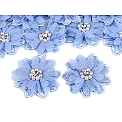 Flower with rhinestones and beads for sewing and gluing ø5 cm - Light blue (10 Pieces)