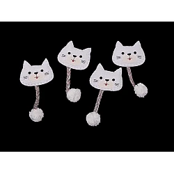 Applique / sew-on patch, cat - White (1 Piece)