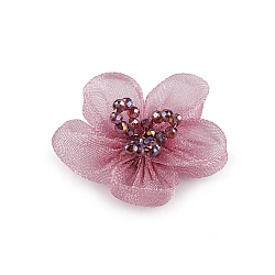 Organza flower with beads, to sew-on or glue-on ø4.5 cm - Vintage pink (2 Pieces)
