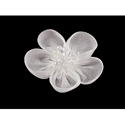 Organza flower with beads, to sew-on or glue-on ø4.5 cm - White (2 Pieces)