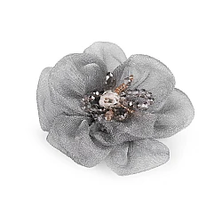 Flower with glass beads, to sew-on or glue-on  ø6-7 cm - Silver (10 Pieces)