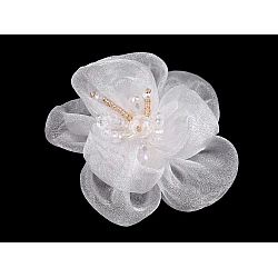 Flower with glass beads, to sew-on or glue-on  ø6-7 cm - White (1 Piece)