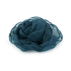 Organza rose flower to sew or glue-on ø8 cm - Paraffin blue (1 Piece)