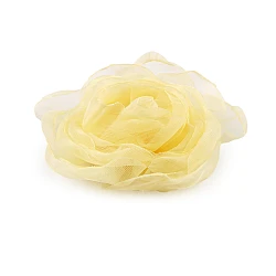 Organza rose flower to sew or glue-on ø8 cm - White yellow (1 Piece)