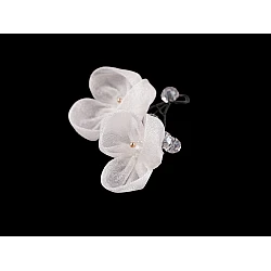 Flower on a wire with glass beads, hand-made - Off white (1 Piece)