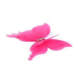 Butterfly with rhinestones, sew- or glue-on, three-layer 3d - Pink (10 Pieces)