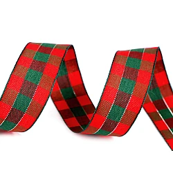 Checkered ribbon with lurex width 25 mm - Red (1 Meter)