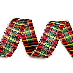 Checkered ribbon with lurex width 25 mm - Light green (1 Meter)